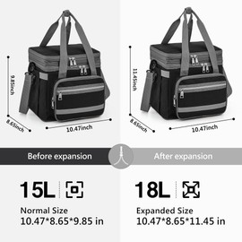 EXLIFBAG Lunch Box for Women, Insulated Double Deck Lunch Bag for Adults, Leakproof Cooler Lunchbox for Men with Adjustable Shoulder Strap, Black