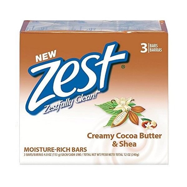 Zest Bath Bars, Cocoa Butter & Shea, 4 oz bars,