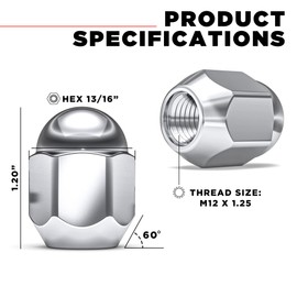 White Knight M12x1.25 Lug Nuts for Select Nissan Frontier, Rogue, Cube, Juke, Leaf, Murano, Quest, Versa and Many More.. Factory Style Chrome Dome Top Acorn – WN11406-20AM (20 Pack)