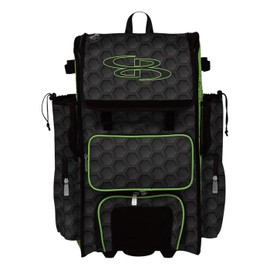 Boombah Rolling Superpack 2.0 3DHC Baseball/Softball Gear Bag - 23-1/2" x 13-1/2" x 9-1/2" - Black/Lime Green - Telescopic Handle - Holds 4 Bats - Wheeled Version