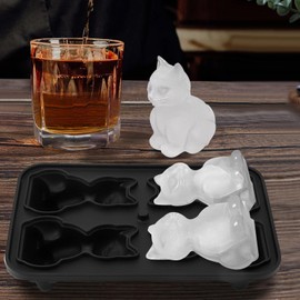 2 Pcs 3d Cat Shaped Silicone Ice Cube Tray With Lid 4 Compartments Cat Shaped Ice Cubes, Easy Release, Sturdy Ice Maker For Beverages, Coffee And Cocktails(Grey)