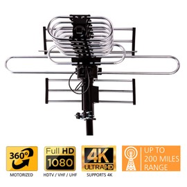 Five Star Outdoor Digital Amplified HDTV Antenna - up to 200 Mile Long Range,Directional 360 Degree Rotation,HD 4K 1080P FM, Supports 5 TVs Plus Installation Kit and Mounting Pole