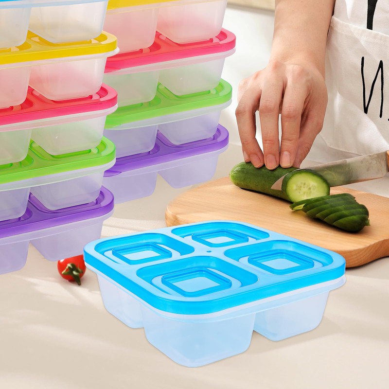 DAJAVE 10 Pcs Snack Boxes, Lunchables Container 4 Compartments Snack