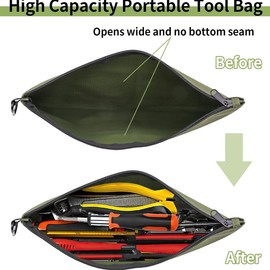 3 Pack Premium Tool Pouch Zipper Bag with Internal Pockets, 12.5 inch Tool Bag, Multipurpose Storage Pouch, Flat Bottom with Zipper for Tools, Gadgets, Cosmetics, Stationary (Green)