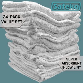 SAFEKO Cotton Terry Towels – 100% Cotton, 14” x 17”, Super Absorbent & Machine Washable – 24 Pack