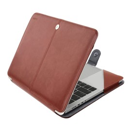 MOSISO Compatible with MacBook Pro 14 inch Case 2025-2021 M5 A3434 M4 A3112 A3185 A3401 M3 A2918 A2992 M2 A2779 M1 A2442, PU Leather Folio Protective Stand Cover Sleeve with Keyboard Cover, Brown