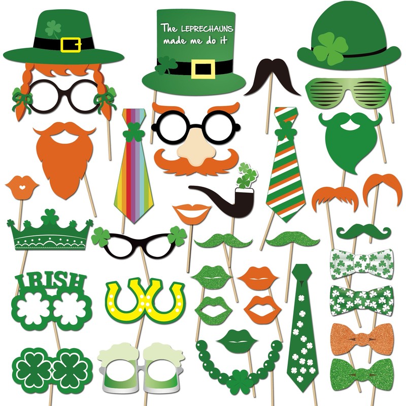 HOWAF St Patrick's Day Photo Booth Props Glasses Masks Hat