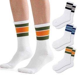 Fszsaa 3Pairs Fun Novelty Socks For Women Striped Retro Crew Socks Sporty Calf Socks Casual Cotton Cushioned Socks Women