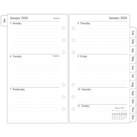 Orgnizme 2026 Weekly Diary Refill Personal Size, Week on Two Pages, Compatible with Filofax Personal Organiser