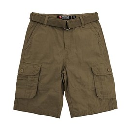 Southpole Boys' Big Belted Ripstop Basic Cargo Shorts, Olive, 12