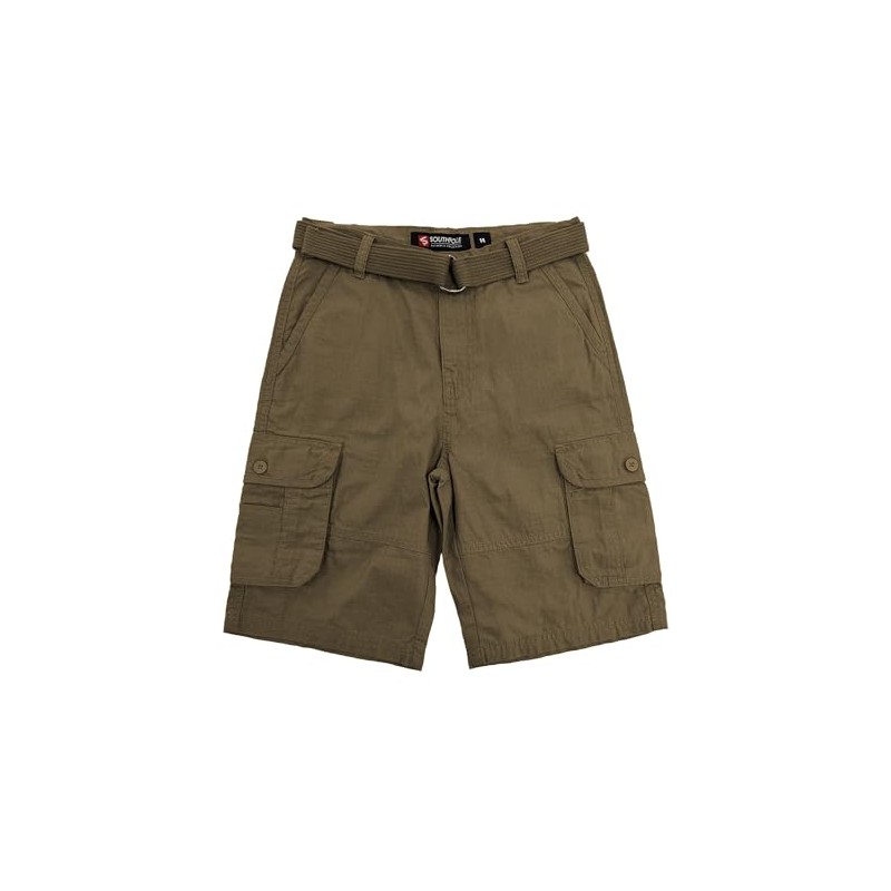 Southpole Boys' Big Belted Ripstop Basic Cargo Shorts, Olive, 12