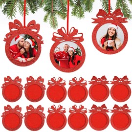 GEBETTER Pack of 12 Mini Picture Frames Christmas Felt for Hanging Christmas Tree Pendant Glitter Hanging Christmas Tree Decoration Photo Frame Small Christmas Frame Pendant Christmas Tree Decoration
