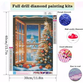 Christmas Tree Diamond Painting Kits for Adults Beginners,5D DIY Winter Scenery Diamond Art Kit, Full Round Drill Diamond Dot Gem Art for Adults,Paint with Diamonds Pictures Adult Crafts Diamond Kit