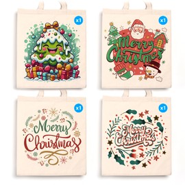 Cotton Bags, Shopping Bag, Canvas Fabric Bag, Jute Bag, Tote Bag, Canvas Fabric, Long Handle, 100% Cotton, Strong Bag, Washable, 140gsm 38 x 42 cm, Pack of 4 Christmas gifts