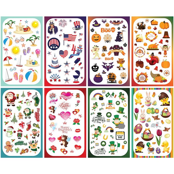 Koobar Year-Round Holiday Stickers Variety Pack: Fun Assortment of Designs for a Whole Year (400+ Stickers)