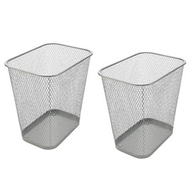 YBM HOME Wire Steel Mesh Trash Can - 3.5-Gallon Waste Basket for Under Desk, Office, Home, Bathroom, Laundry Room - Rectangle Metal Wastebasket Trashcan, Silver - 2 Pack