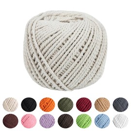 Craft County Natural Macramé Cotton Rope – Knitting, DIY, and Wall Hangings – Ivory 2mm (50 Meters)