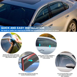 MotorFansClub 4PCS Window Visor Vent Fit for Volkswagen Passat 2012 2013 2014 2015 2016 2017 2018 2019 Window Deflectors Sun Rain Guard Smoke Color with Chrome Trim