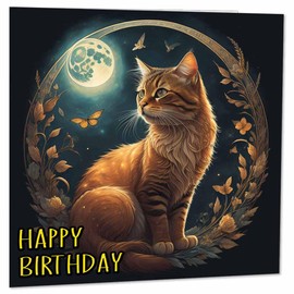 Cat Moon Birthday Card - Beautiful Cat Greeting Card - Cat Cards 145 x 145mm
