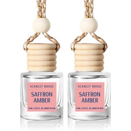 Car Air Freshener Hanging 2 Pack, Saffron Amber Essential Oil Diffuser, Car Air Fresheners for Women, 45+ days Long Lasting Air Freshener for C ar, Made in USA