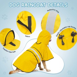 Dolitego Dog Raincoat - Reflective Dog Rain Coat, Waterproof Dog Jacket, Adjustable Dog Rain Jacket with Hoodie, Lightweight Dog Poncho Slicker for Small Medium Large Dogs (Large, Yellow)