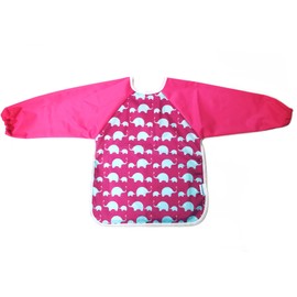 AnaBaby Premium Soft Long Sleeve Water Resistant Washable Baby Toddler Bib with Reversible Pocket, Perfect for Feeding and Messy Play (Pink Elephant)