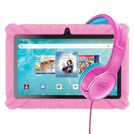 Contixo Kids Tablet Bundle V8, 7-inch HD, Ages 3-7, Toddler Learning Tablet with Camera, WiFi, Parental Control & Kid Safe 85dB Bluetooth On The Ear Headphones Bundle Pink, Perfect for Back to School