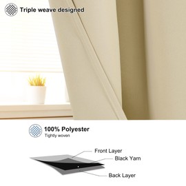 PiccoCasa Set of 2 Opaque Curtains with Eyelets Blackout Curtain Short Panel Curtain Bistro Curtain Modern for Kitchen Offices Living Room Bedroom Beige 114H x 66W cm