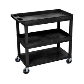 Luxor - 32" x 18" Cart - Two Tub/One Flat Shelves (EC112-B), Black