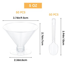 Dimeho 100 Pcs Plastic Martini Glasses, Dessert Cups Mini Cocktail Glass Clear Reusable Margarita Glasses with Spoons Tall Glass for Ice Creams Party Wine Appetizers