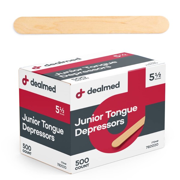 Dealmed 5.5” Junior Tongue Depressors – 500 Non-Sterile Wood Tongue Depressor Sticks, Can Be Used as Tongue Depressors for Crafts, in Medical Practice, Emergency First Aid Kits and More