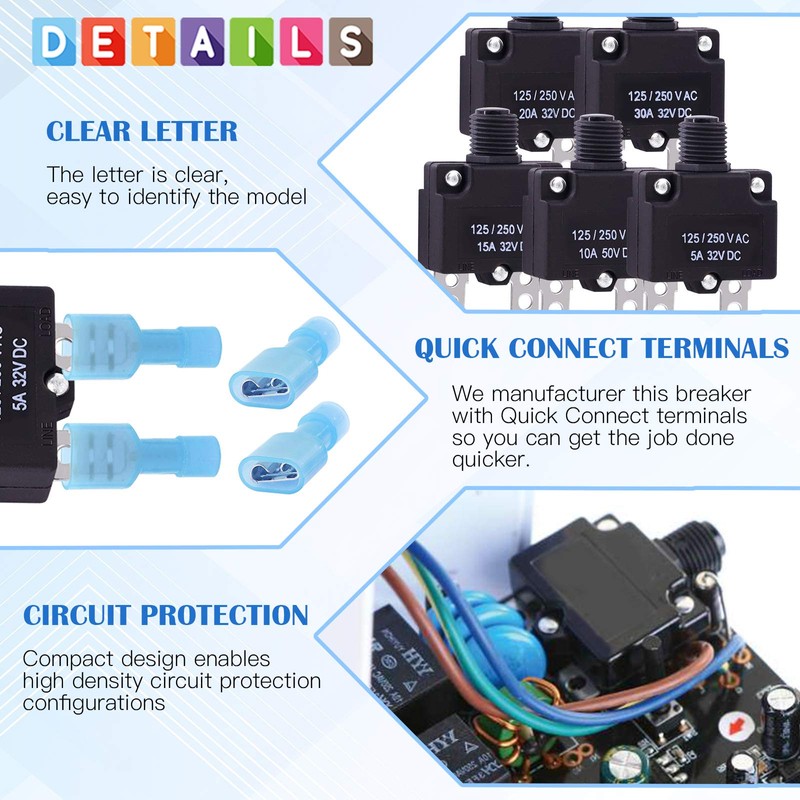 Glarks 30Pcs 5A 10A 15A 20A 30A Circuit Breakers Thermal