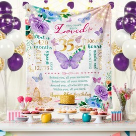 Zvzmzy Happy 35th Birthday Gifts for Women Throw Blanket 60"X 50", 35 Year Old Birthday Gifts for Women, Birthday Gift for 35 Years Old Woman, 35 Birthday Gifts for Her