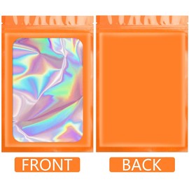 Artcut 100 PCS Smell Proof Mylar Bags Holographic Packaging Bags, Resealable Odor Proof Bag(Orange, 5.1 * 8.3inch)