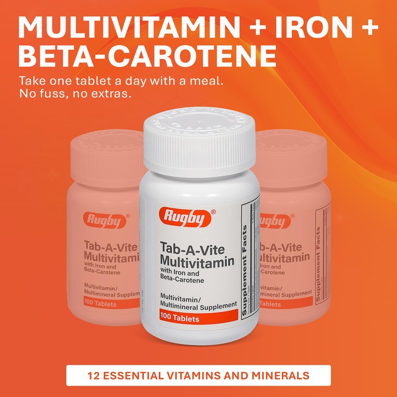 Rugby Tab-A-Vite Multivitamin with Iron and Beta-Carotene - Daily Multivitamin