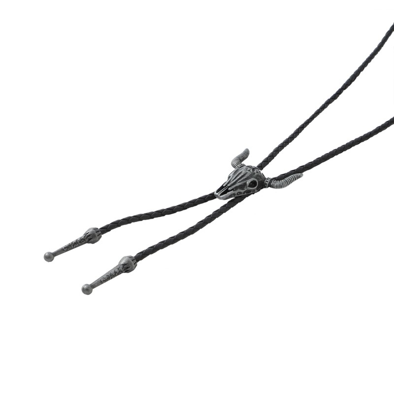 Bolo Tie Bull Skull Silver Necklace Pendant Bootlace Shoestring Necktie