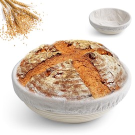 KUWUNG Round Proofing Basket, 8 Inch Proofing Basket for Bread with Linen Insert, Natural Rattan Proofing Basket, Bread Basket, Bread Baking Accessories, for Baking Enthusiasts and Beginners