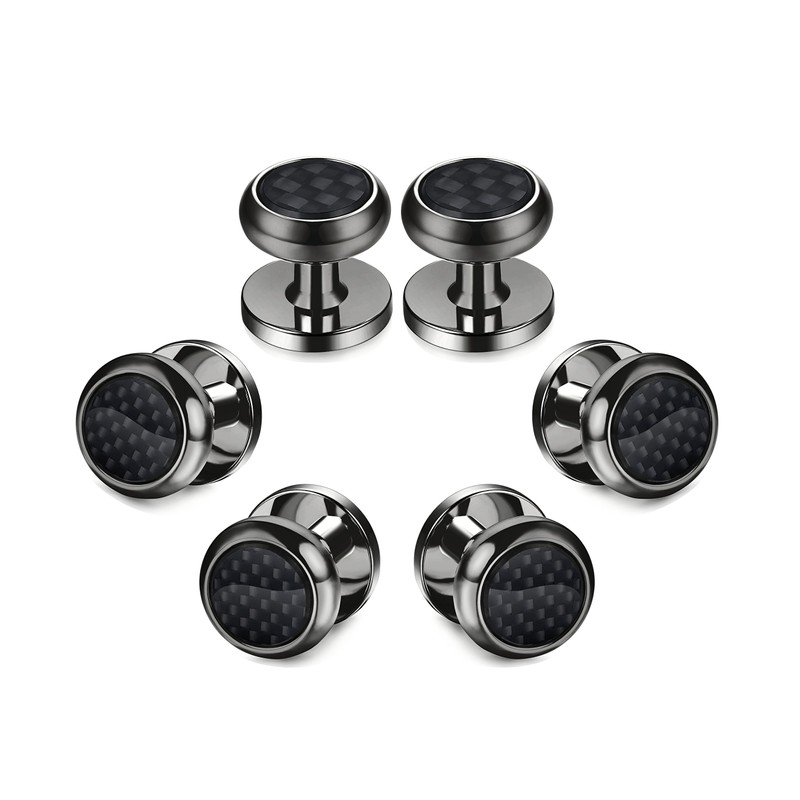 LOYALLOOK 8pcs Mens Carbon Fiber Cufflinks and Shirt Studs Set