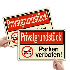 Goodvia Signs Private Property Parking Prohibited Metal Aluminium 300 x 200 mm, Reflective, Waterproof, Rustproof, UV Protection, with Pre-Drilled Holes x 2 Pieces