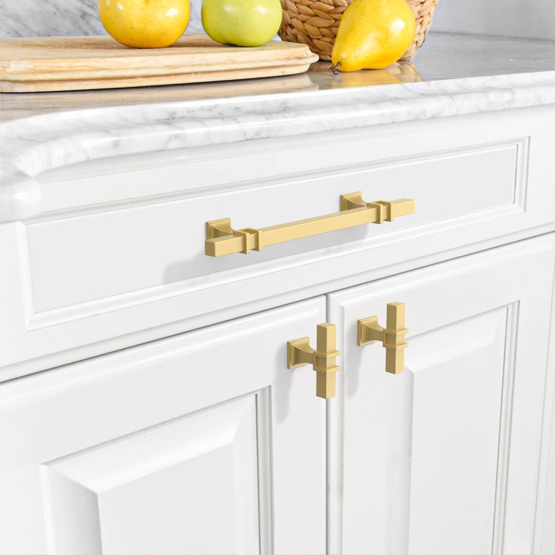 Amerdeco 10 Pack Brushed Gold Cabinet Pulls 5 Inch(128mm) Hole