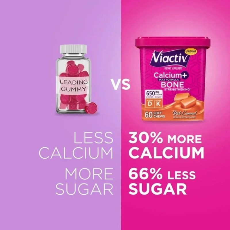 Viactiv Calcium + Vitamin D3 Supplement Soft Chews, Caramel,Calciu