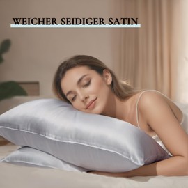 Zenssia Side Sleeper Pillow Cover 40 x 145 cm, 1 Piece - Satin Cushion Cover Soft as Silk Pillowcase 40 x 145 cm Hair and Skin Care with Zip, Light Grey