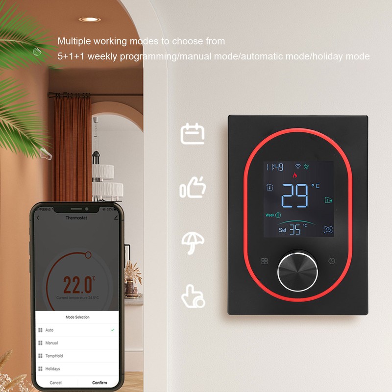 Smart Color Thermostat LCD Programmable Knob Control Touchscreen Water Heating
