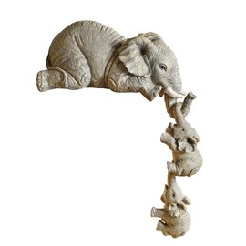 LSDZHK Elephant Shelf Figures, Mother Hanging 2 Babies Elephants Sitter Figures Elephant Sculpture Figure Decoration Set for Home Office