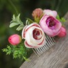 Fangsen Silver Wedding Ivory Pink Rose Buds Flower Hair Comb