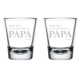 MIP Set of 2 Shot Glasses 1.75oz Shot Glass Pairs Well With Becoming A Papa Again Second Baby Announcement Pregnancy Announcement Grandfather