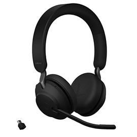 Jabra Evolve2 65 UC Wireless Headphones with Link380c, Stereo, Black â Wireless Bluetooth Headset for Calls and Music, 37 Hours of Battery Life, Passive Noise Cancelling Headphones