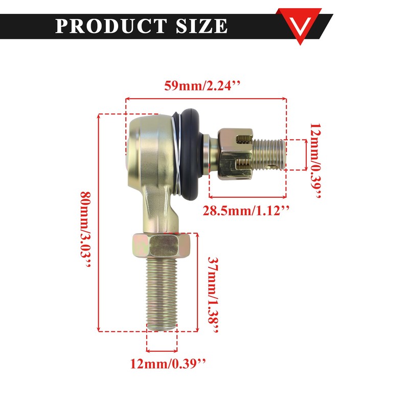 PRO BAT M12 Ball Joint 12mm Tie Rod End Right-Hand