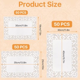 Lainballow 150 Pcs Rectangular Paper Doilies, White Lace Doilies for Placemats, Disposable Doilies 3 Sizes Set for Wedding Birthday Parties Desserts Table Food Decoration(7.5x11.8, 10x13.8, 11.8x15.7)
