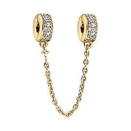 Ouroyea Gold plating Safety Chain Clip Charm 925 Sterling Silver Pendant,Jewelry Bead Gift for Women Bracelet&Necklace